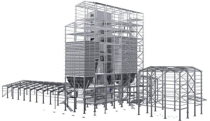 Industrial feed mill tower structure installation